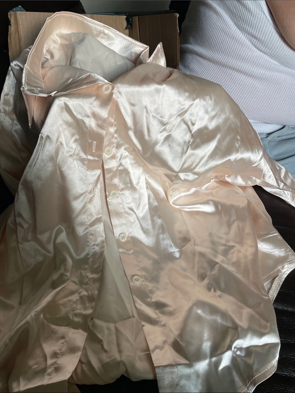 Silky Satin long sleeve blouse Blush Cream